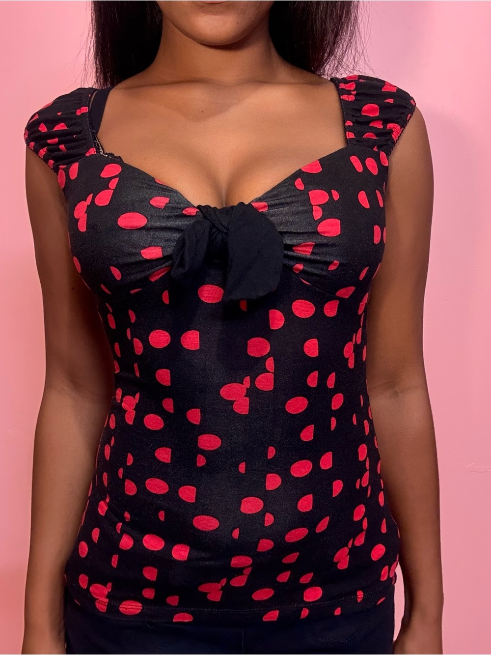 polka dot top with bow detail